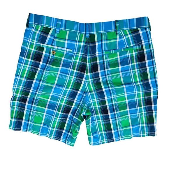 NWOT PGA Tour Golf Blue Green  Plaid Flat Front Quick Dry Men’s Short Sz 34 - Picture 3 of 9